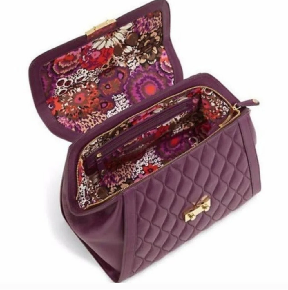 Vera Bradley Quilted Leather Stella Satchel Crossbody Aubergine - Eggplant EUC